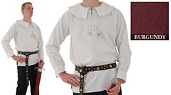 Cotton Shirt, Large Round Collar, Burgundy Medium