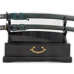 Double Katana stand with Drawer Black