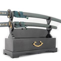 Double Katana stand with Drawer Black