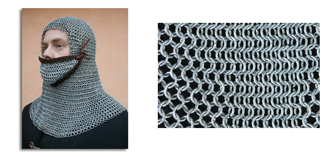 Chainmail Coif W/Ventail, Right To Left - Infantry Grade - GDFB