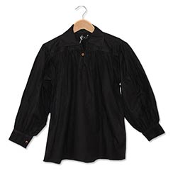 Cotton Shirt, Collared, Button Neck, Black