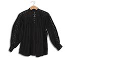 Cotton Shirt, Collarless, Laced Neck&Sleeves, Black X-Large