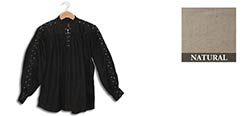 Cotton Shirt, Collarless, Laced Neck&Sleeves, Natural Medium