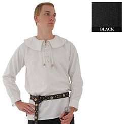 Cotton Shirt, Large Round Collar, Black