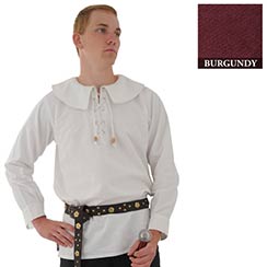 Cotton Shirt, Large Round Collar, Burgundy