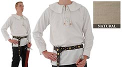 Cotton Shirt, Large Round Collar, Natural - XX-Large