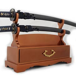 Double Katana stand with Drawer Copper Brown