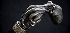 Damascus Octopus Cane Sword - Wood Shaft